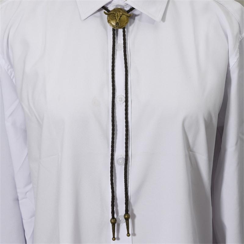 Vintage Western Cowboy Alloy Bullhead Bolo Tie Necklace Adjustable PU Cord Necklace For Men And Women
