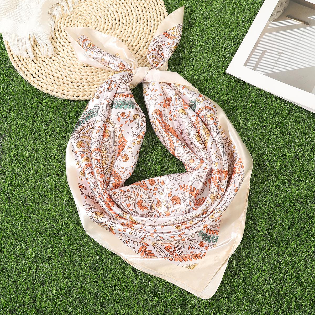 

Квадратный платок для волос с цветочным принтом, повязка на голову для женщин, хиджаб, резинки для волос, 90 см, женский атласный платок, лента, фуляр, шейный платок, повязка на голову