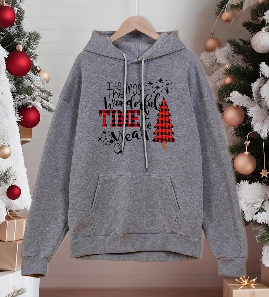 Creative Christmas Time Tree Pattern Hoodies Men All-Match Pocket Streetwear Fashion Loose Hoody Fleece Autumn Pullovers