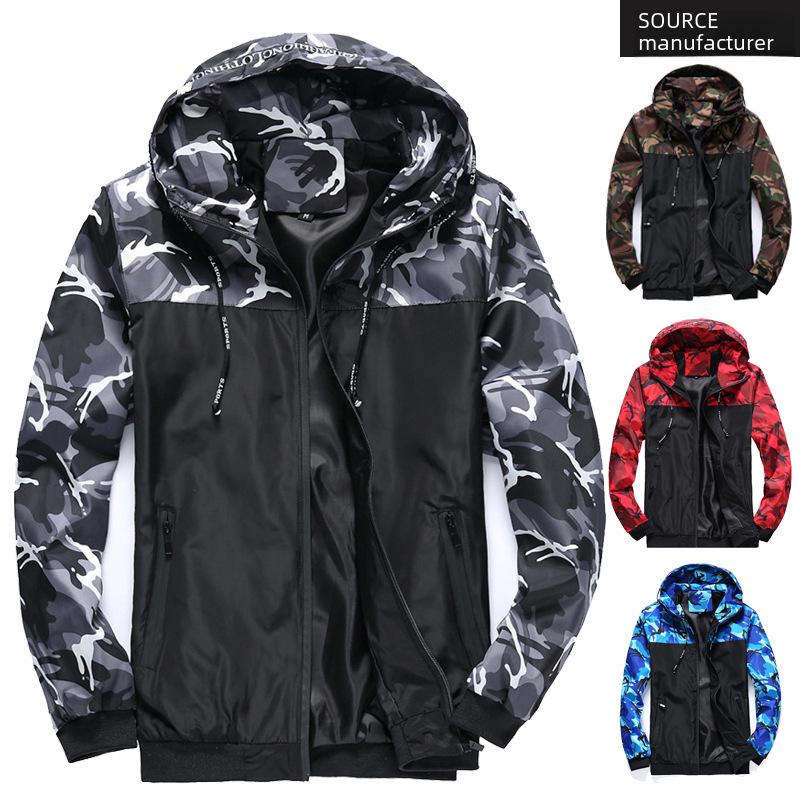 

Men s Hooded Camouflage Jacket - Color-Blocked Youth Workwear Coat XXL сірий колір
