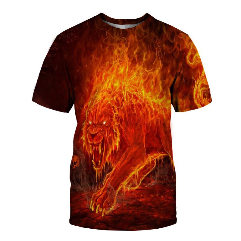 Summer Short Sleeved 3D Digital Printed Animal Lion Round Neck Fashionable Casual Men's T-shirts