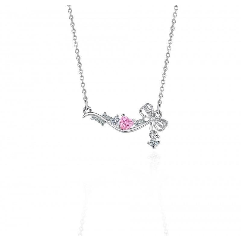 

IF ME розовое сердце бант ожерелье для женщин сладкий кулон серебряная цепочка ожерелья аксессуары ювелирные изделия