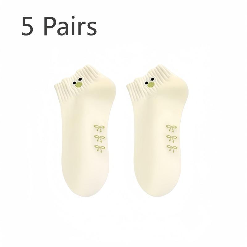 5 Pairs of Women's Summer Thin Cotton Deodorant Lovely Shallow Mouth Non Slip Heel Socks