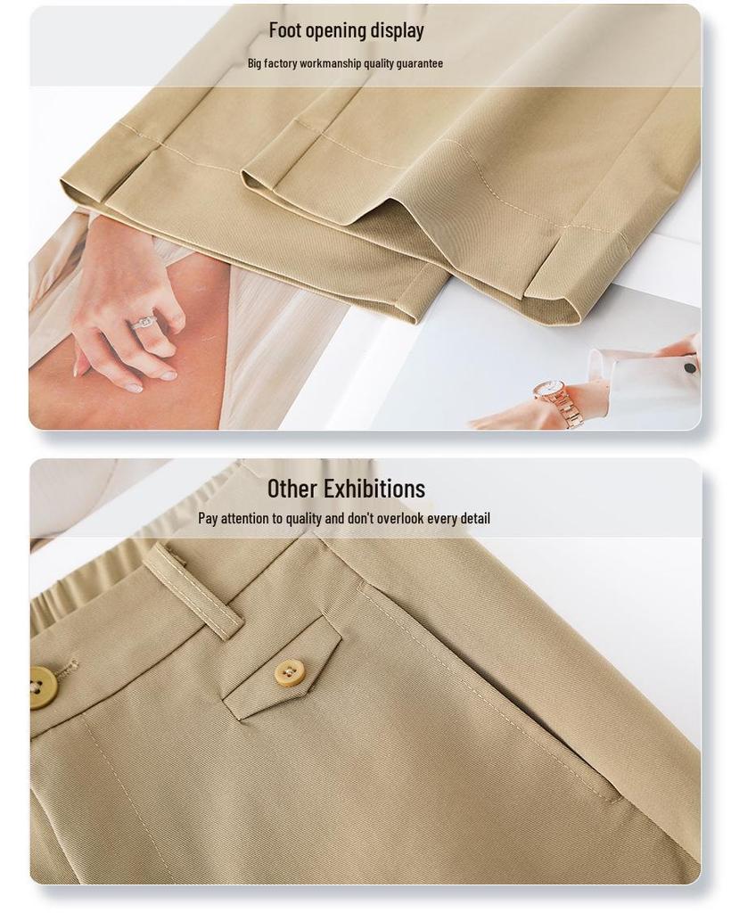Women's Khaki High Waist Wide Leg Cropped Pants - Spring/Autumn 2025 Casual Slimming Trousers