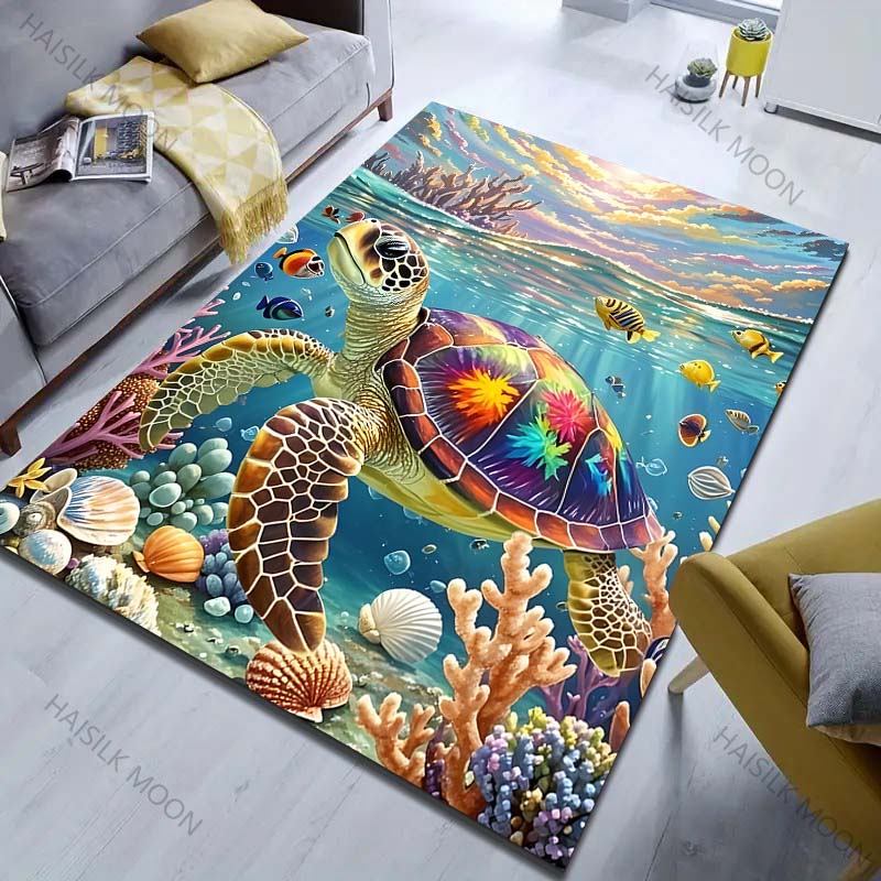 Colorful turtle swimming in ocean Pattern Rug Carpets for Bedroom Living Room Sofa Mat Creative Door Mat Cloakroom Home Decor