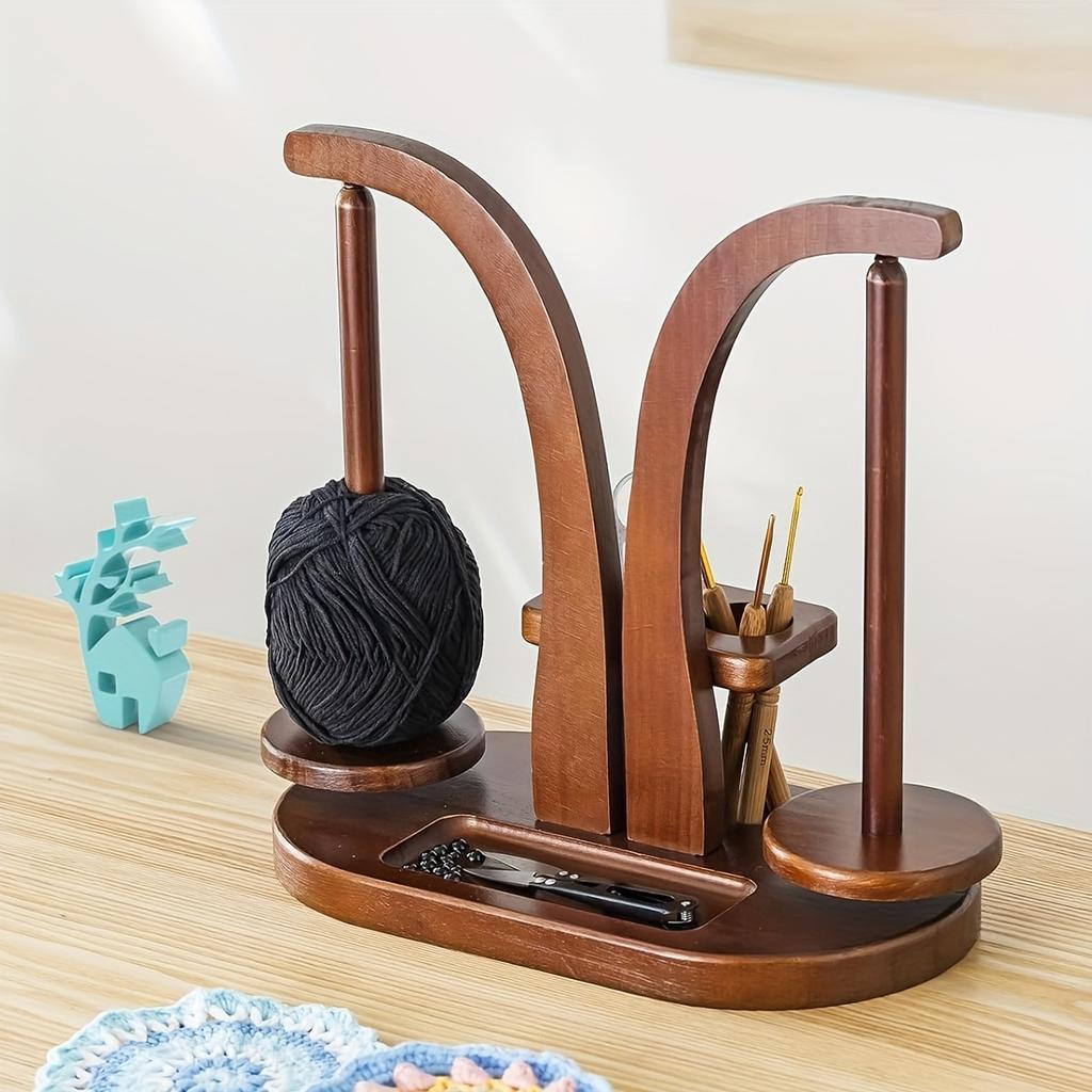 Wooden Yarn Holder & Spool Ball Spinner with Storage Rack for Knitting Crochet Tools for Knitters Crocheters Crafters