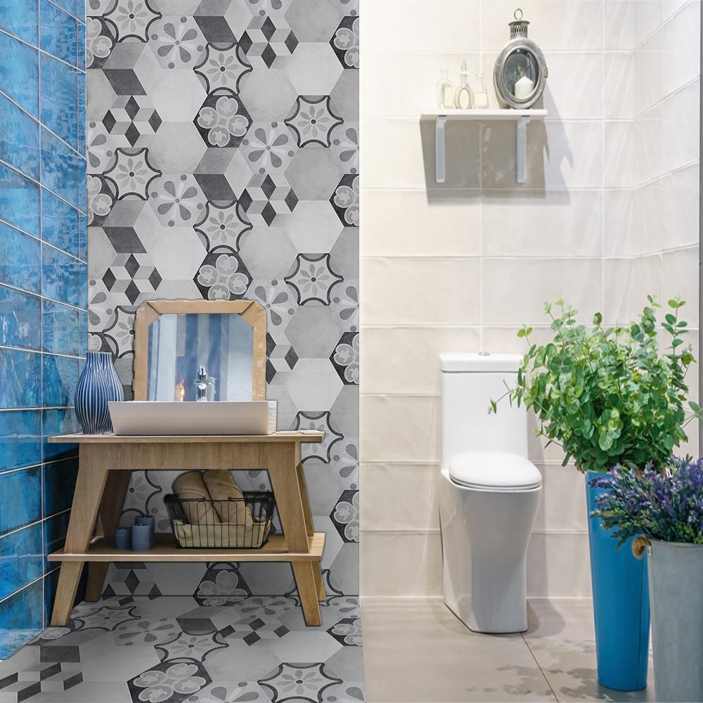 10pcs Industrial Style Hexagon Tiles Floor Stickers Kitchen Bathroom Ground Home Decor Peel and Stick Waterproof Art Wallpaper