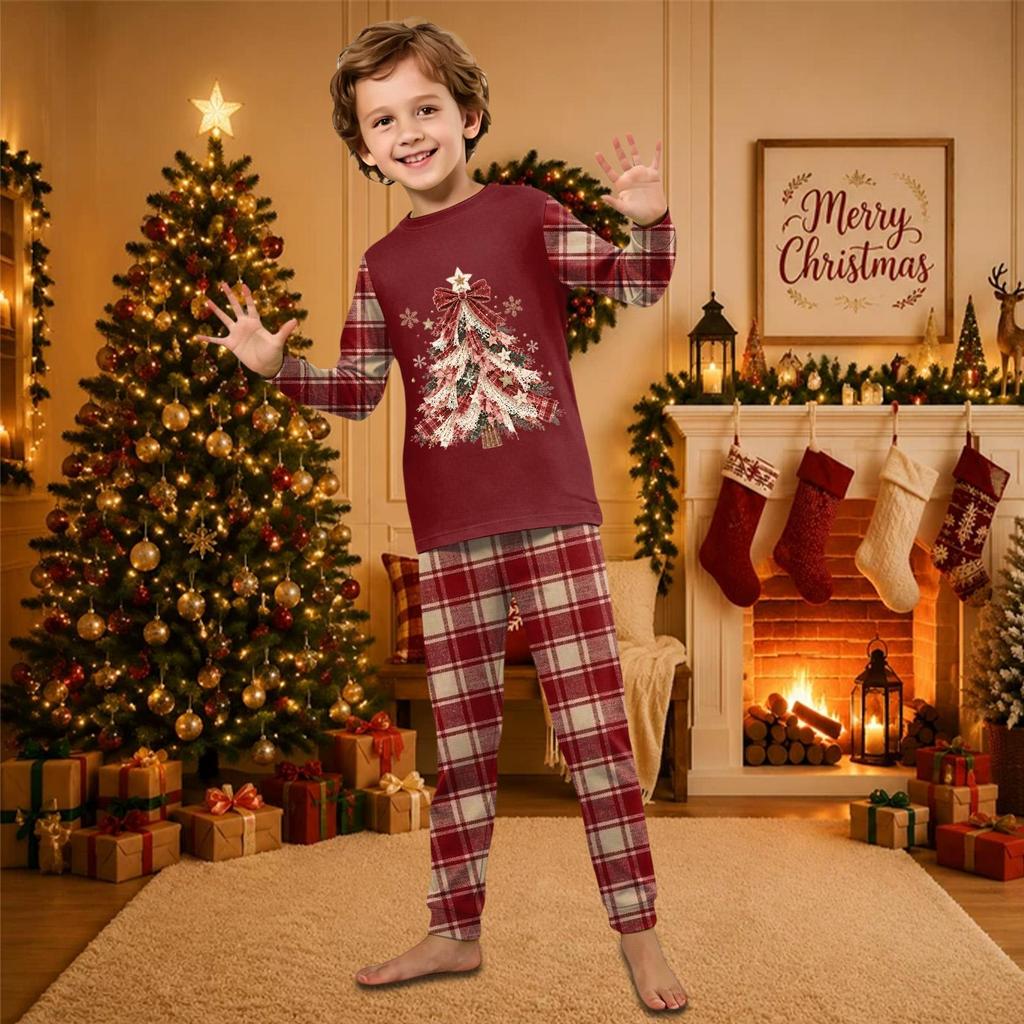 Christmas Print Long Sleeve Pants Family Matching Pajama Set Loungewear for Adults and Kids