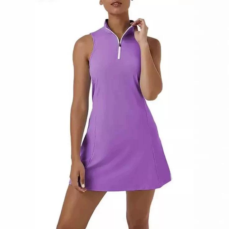 Abito sportivo estivo da donna per golf e tennis, senza maniche, tuta da allenamento sportivo con pantaloncini integrati