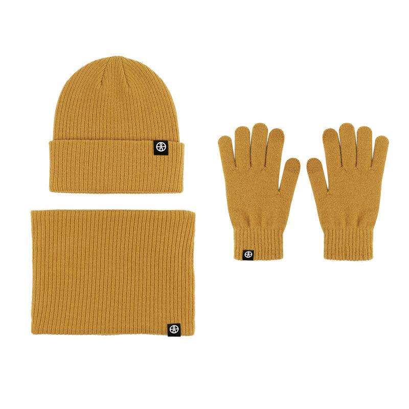 Winter warm thickened hat scarf gloves three-piece set windproof adult knitted hat