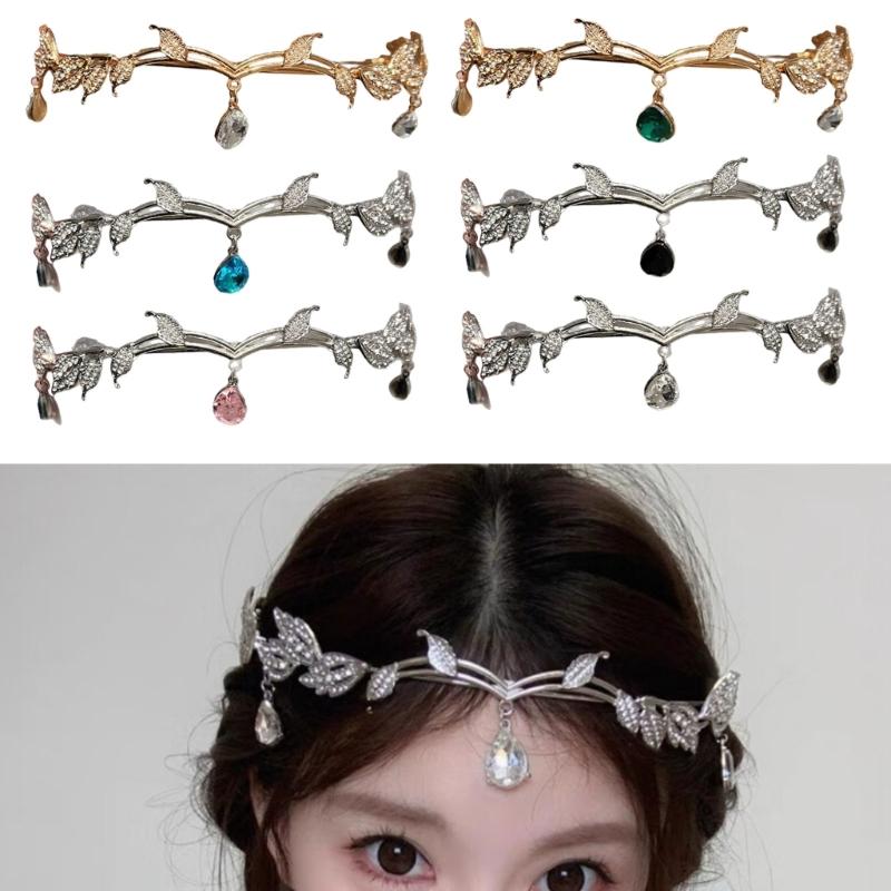 Sparkling Rhinestones Tassels Headbands with Leaf and Teardrop Design for Women Adjustable Size Lightweight Hair Accessory