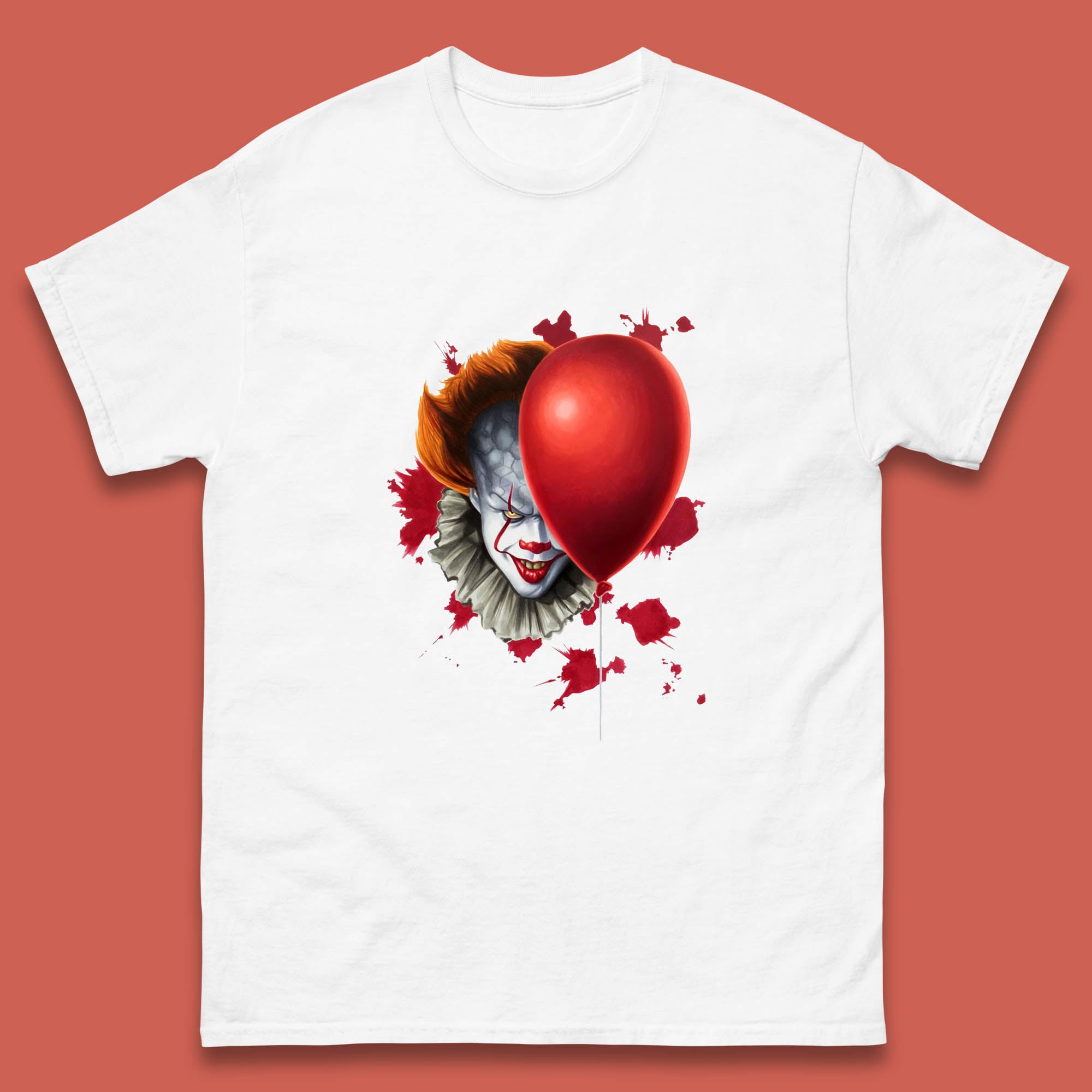 IT Pennywise Clown With Balloon Halloween Evil Clown Costume Horror Movie Serial Killer Mens Tee Top L