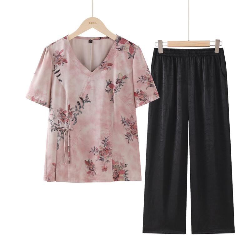 

Elderly Women s Breathable V-Neck Summer Shirt Set L