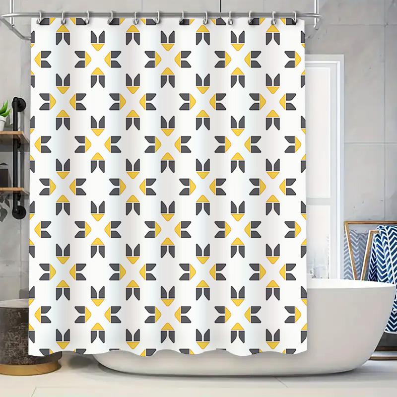 

Yellow Grey Shower Curtain Modern Geometric Print Water Repellent Fabric Bathroom Decor For Home Decorations W60H190(CM)-1 Pcs