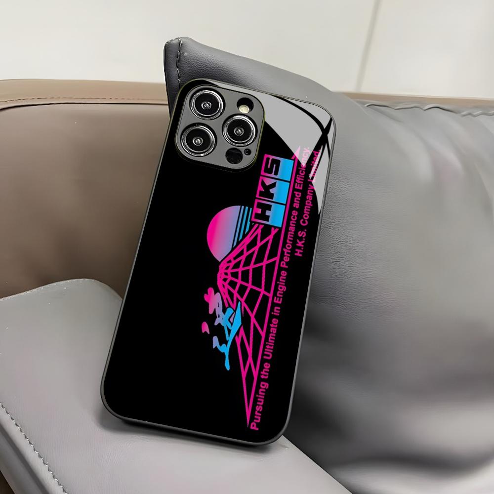 Sports Car HKS JDM Accessories Phone Case for Iphone 16 15 14 12 11 13 Pro Max Mini 8 X Xr Xs Puls Black Glass Cover
