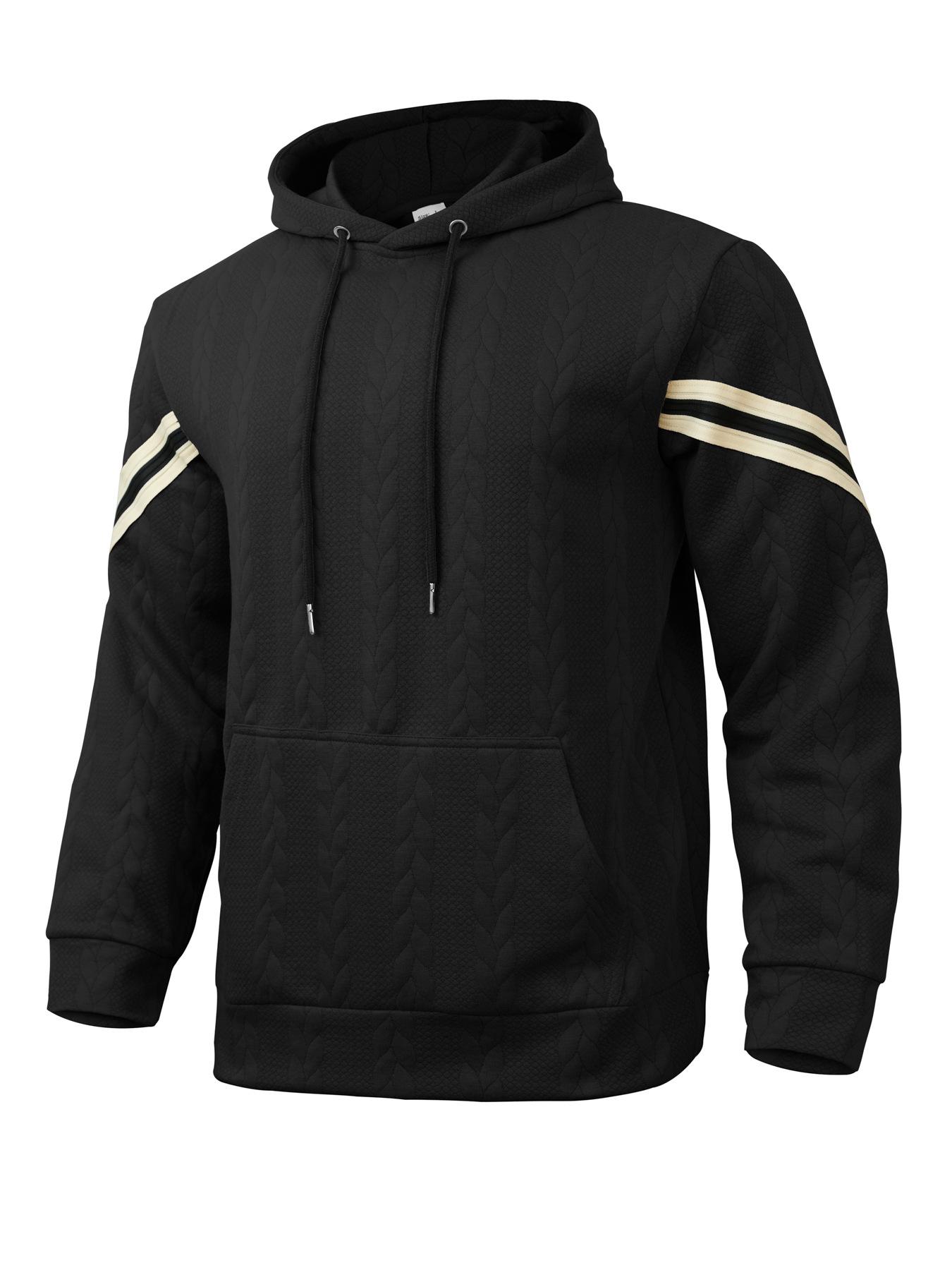 

Autumn/Winter Jacquard Heavyweight Men s Warm Hooded Outdoor Sports Hoodie XXXL чорний