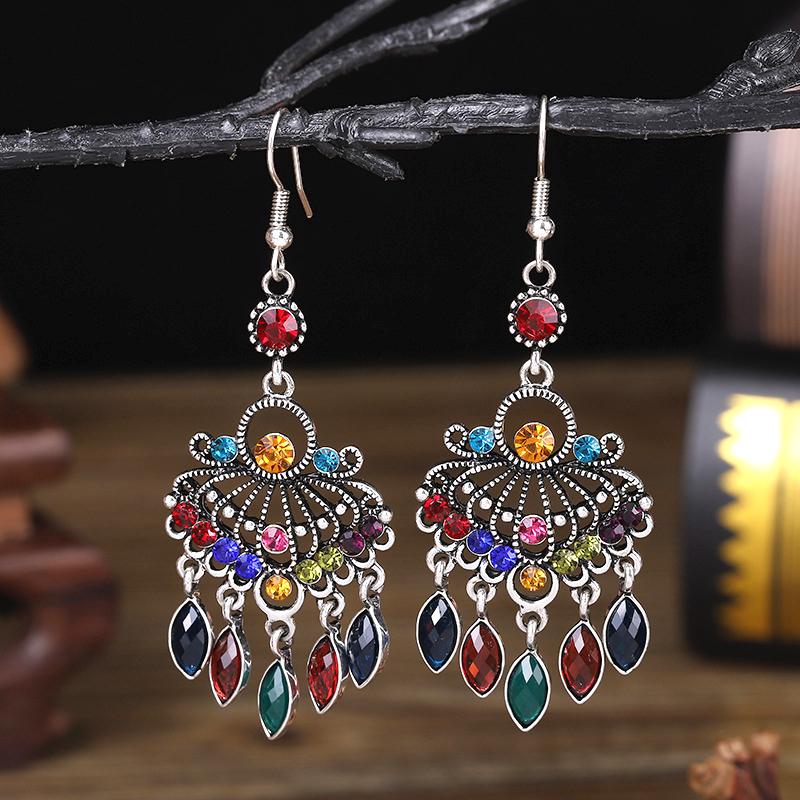 Vintage Ethno Strass Quaste Wassertropfen Ohrringe für Damen Boho Hohl Geometrisch Hängende Ohrringe Pendientes Mujer Brincos