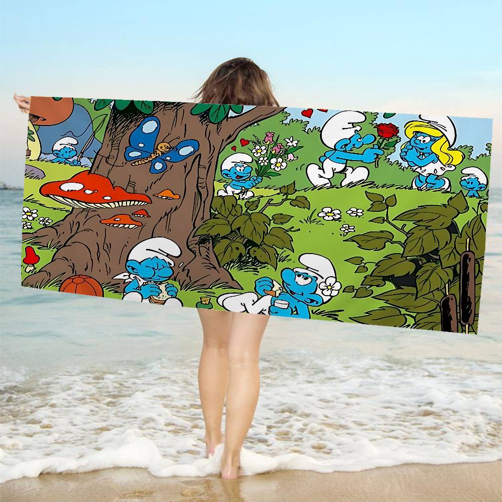 Cartoon Cute S-Smurfs Bath Towel Microfiber Soft Water Absorbing Breathable For Girl Kids Decorative Cartoon Beach Towel
