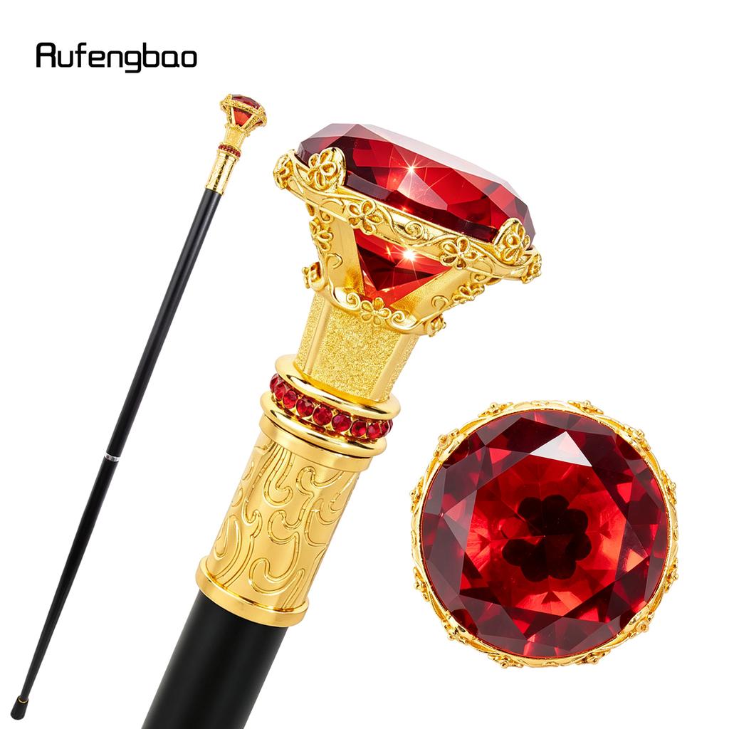 Bastone da Passeggio Tipo Diamante Rosso Dorato Bastone da Passeggio Decorativo alla Moda Gentleman Elegante Bastone Cosplay Pomello Pastorale 93cm