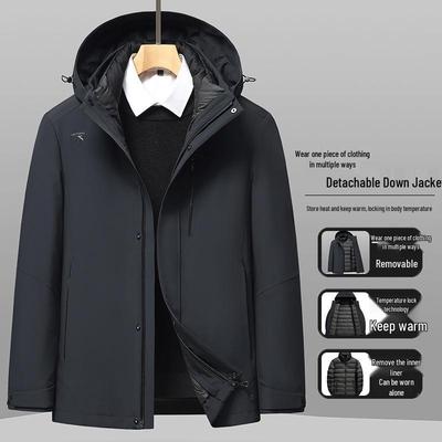 Men's Hooded Thickened Winter Coat with Detachable Liner - Warm Duck Down Jacket