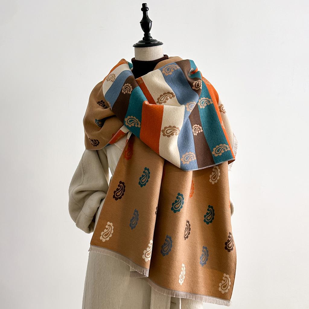 Scarf Women's color plaid multi-color cashew flower scarf to keep warm Winter versatile imitation cashmere shawl dual-purpose thick warm neck