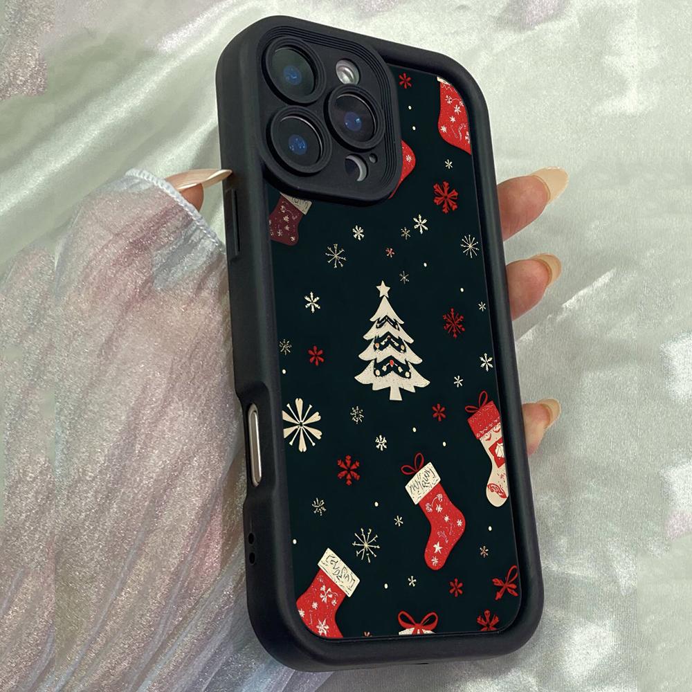 JT166 Christmas Tree Stocking Gifts for iPhone 17 16 15 Pro Max Samsung S26 S25 Ultra A17 A16 A07 A56 Xiaomi 15T Redmi 15c 14C Note 14 Soft TPU Case