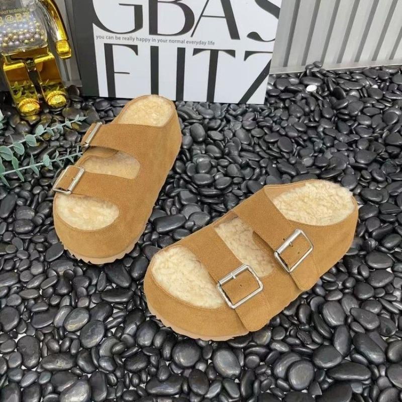 Fashion Platform Suede Women Fur Slippers 2025 Autumn Fashion Buckle Shoes Designer Slingback New Trends Slingback Shoes Casual Zapatos
