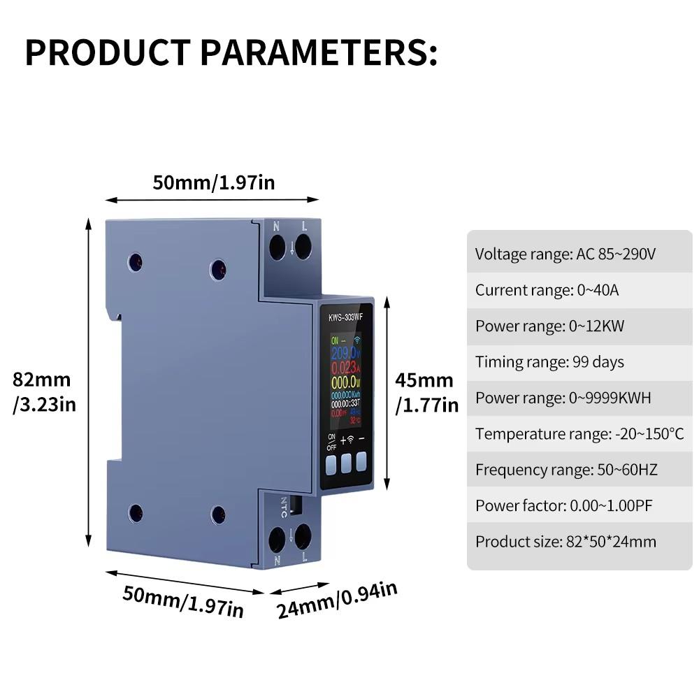 KWS-303 40A Tuya WIFI Smart Switch Circuit Breaker LED Energy Meter KWh Power Metering Timer Relay Remote Control Smart Life APP
