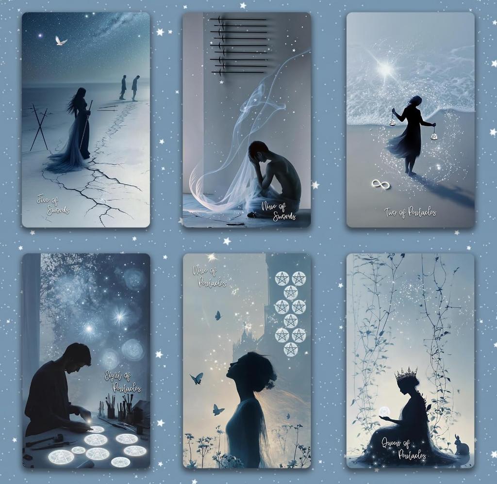 Moonlight Dream Tarot, Tarot Cards & Guidebook Included, Mysterious Blue Moonlit Night Theme Design, Silver Edge