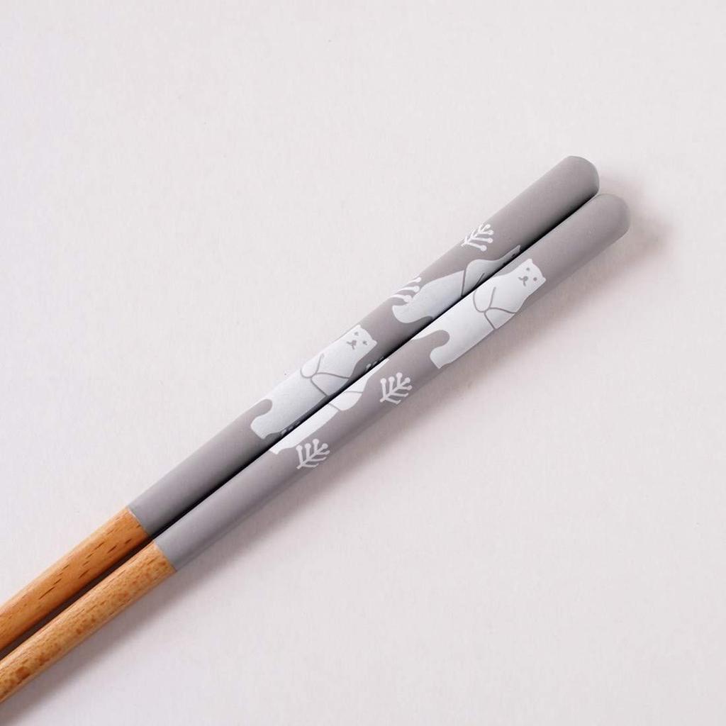 Minoru Pottery Chopsticks, 23.0cm, Polar Bear Design, Gray (Dishwasher Safe)