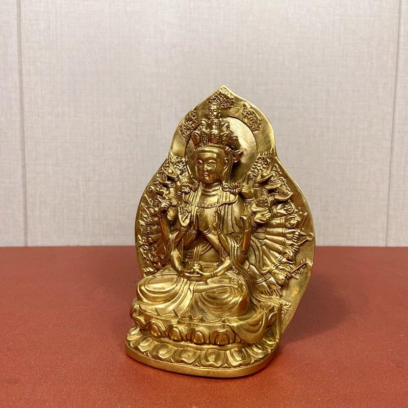 Tibetan Tantric Pure Copper Thousand-handed Guanyin Bodhisattva Buddha Statue Home Living Decoration