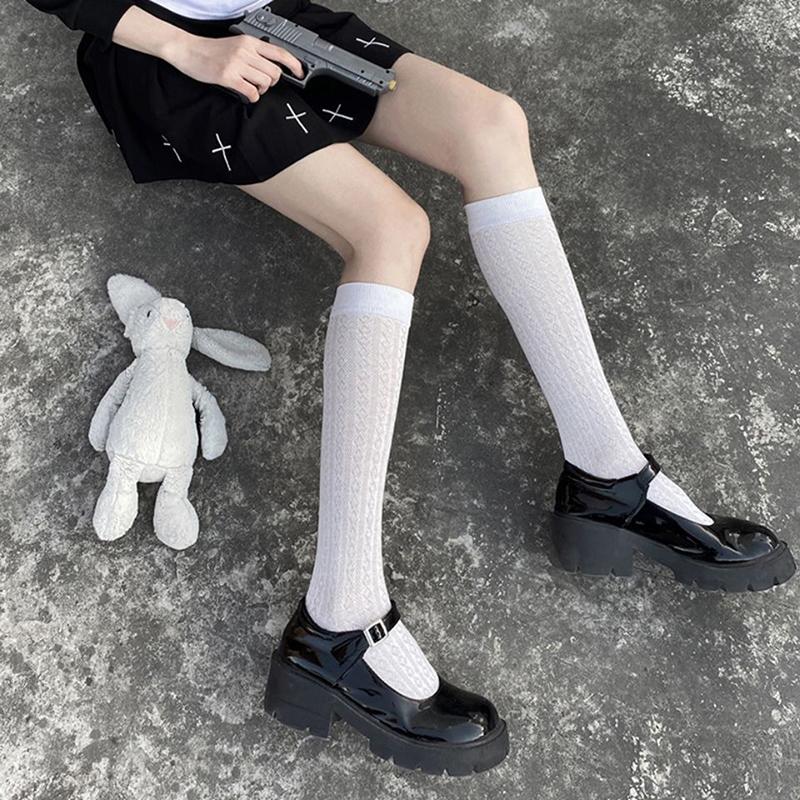Japan Style High School Student Stockings Long Socks Solid Black White Summer Thin Woman Socks JK Costumes Girls Knee High Socks
