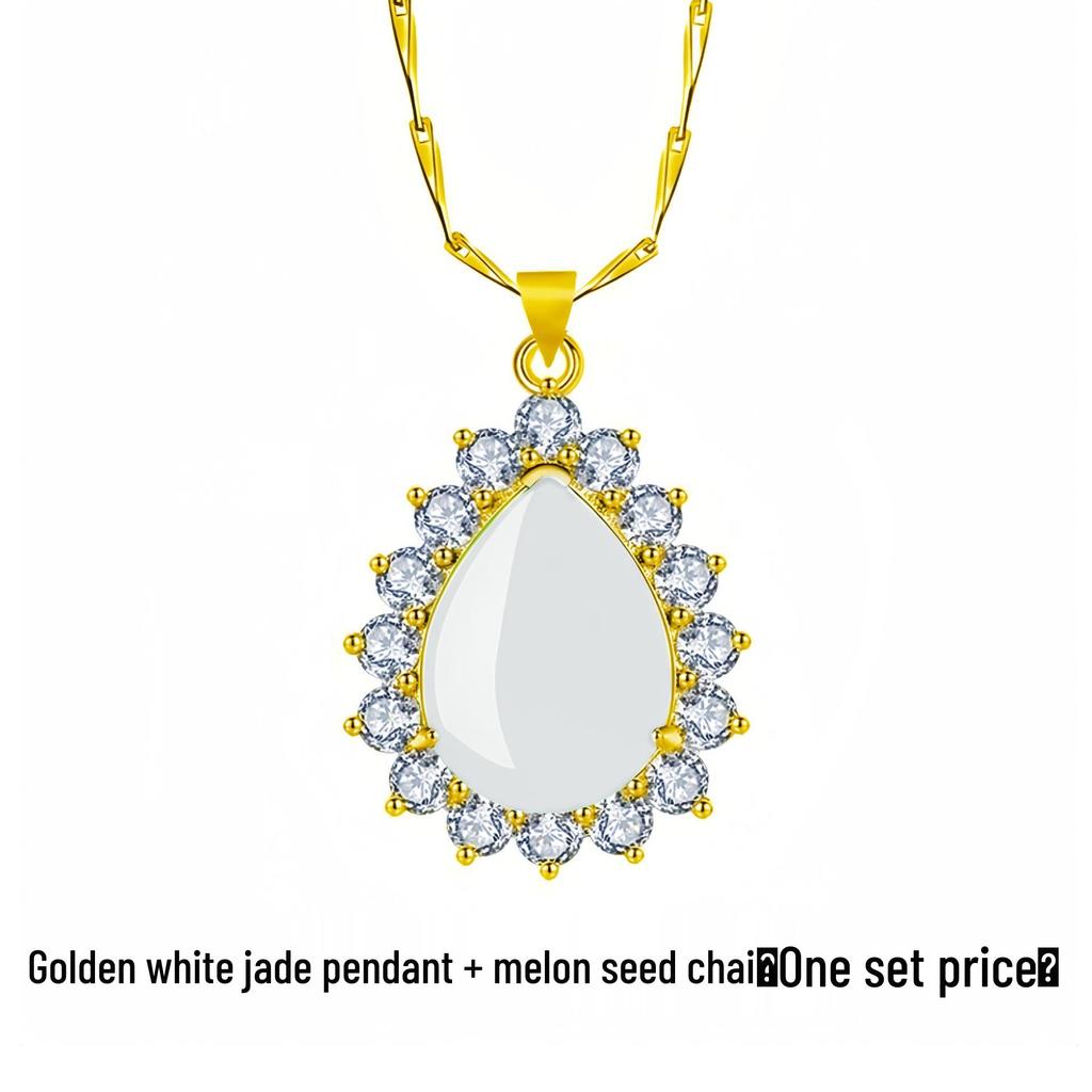 Yi Hua Petal Green Jade & Chalcedony Pendant Clavicle Necklace