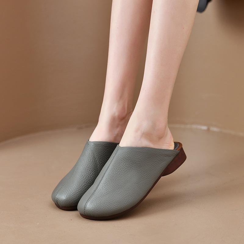 New Spring Autumn Women Leather Slippers Non Slip Indoor House Shoes Soft Sole