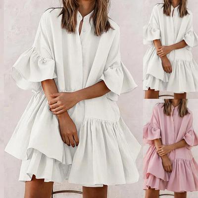 Dress Ruffle Asymmetric 2 Colors Women Solid Color Oversize Dress for Outdoor