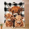 Highland Cow Print Flannel Blanket  Soft Checkered AllSeason Throw for Home Office Travel Napping Bedtime Multiple Sizes