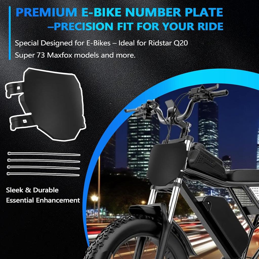 Electric Bike Number Plate E Bike Front Plate Compatible Fit For Ridstar Q20 Super 73 S1 S2 Y1 RX Tuttio Macfox EBike Electric Commuter Mountain Bike