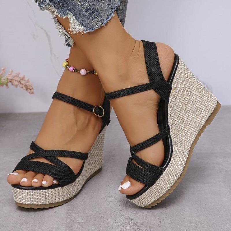 Damen Keilabsatz Schnallen Sandalen Knöchelriemen Sommer Outdoor Plateau Schuhe Damen Strand Bequem Mode Sandalen