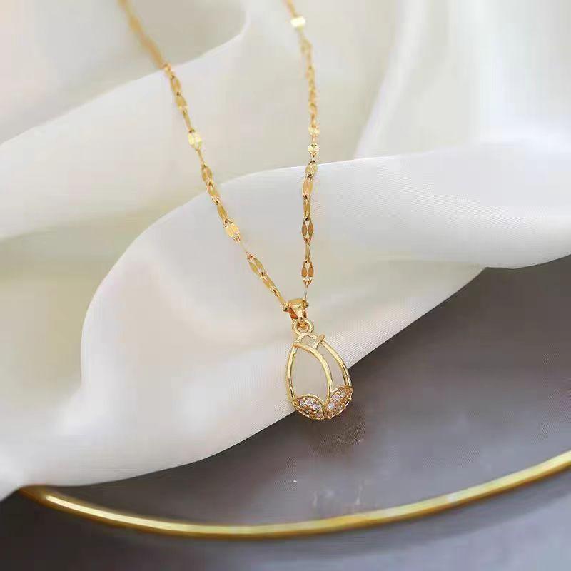 Opal Tulip Necklace Women'S Design Simple Versatile Zircon Pendant Clavicle Chain