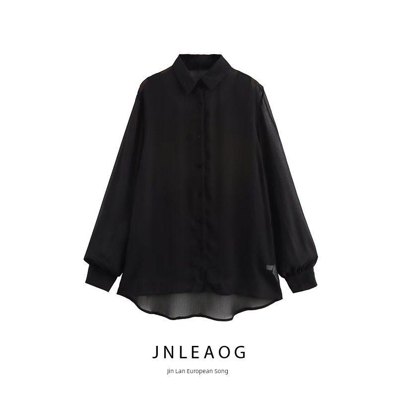 Jnleaog Autumn New Women's Clothing Fashion Style French Style Fashionable All-Match Fake Two-Piece Chiffon Casual Shirt