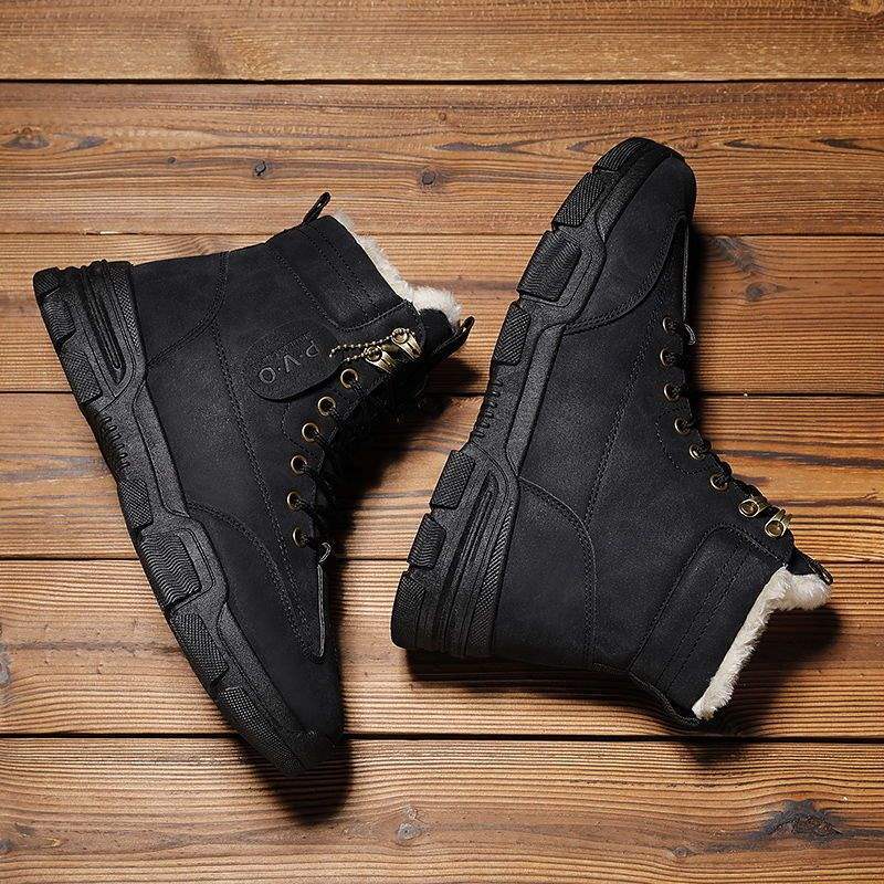 Snow Boots Men's Spring Velvet Thickened Thermal Cotton Boots Korean Version of British Style Middle Help Martin Boots Casual Versatile Trendy Shoes