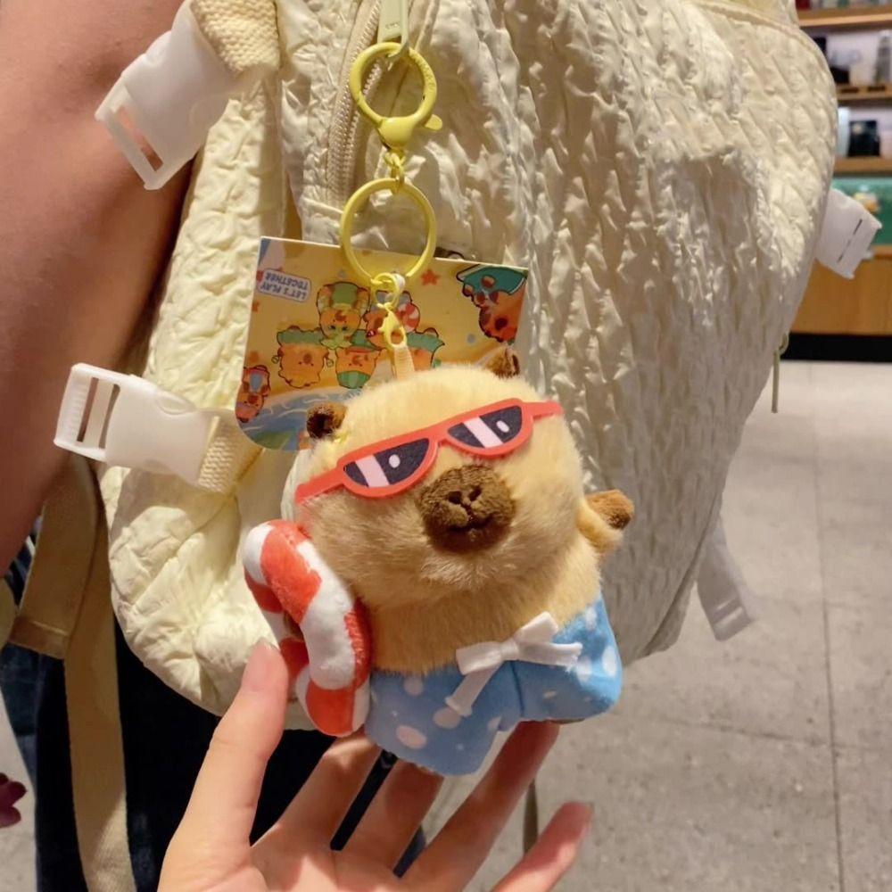 Cute Capybara Dolls Pendant Cartoon Car Keyring Lovely Plush Capybara Keychain  Key Decor