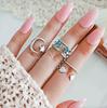 Simple Retro Star Moon Love Open Three Blue Diamond 6-Piece Women'S Ring