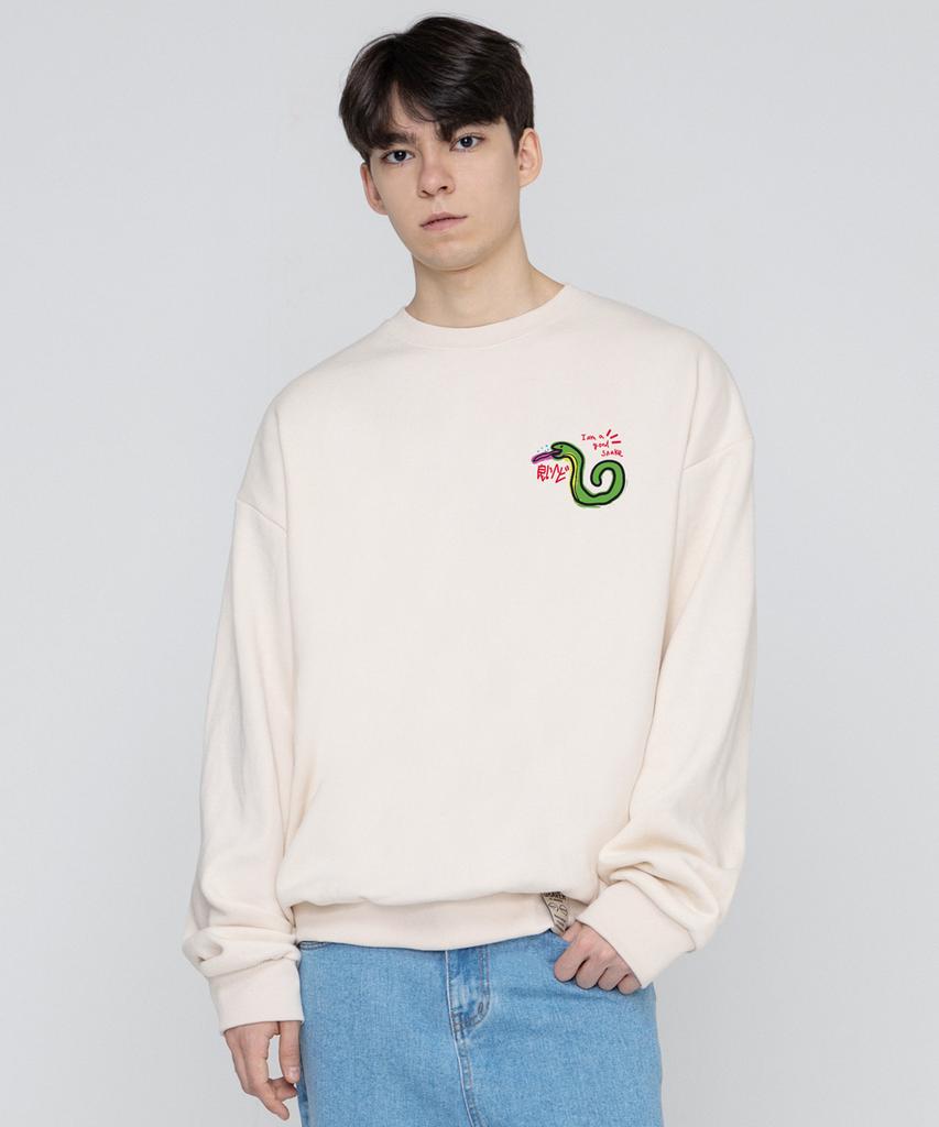 GRAVER [Unisex] Good Snake Sweatshirt_Cream