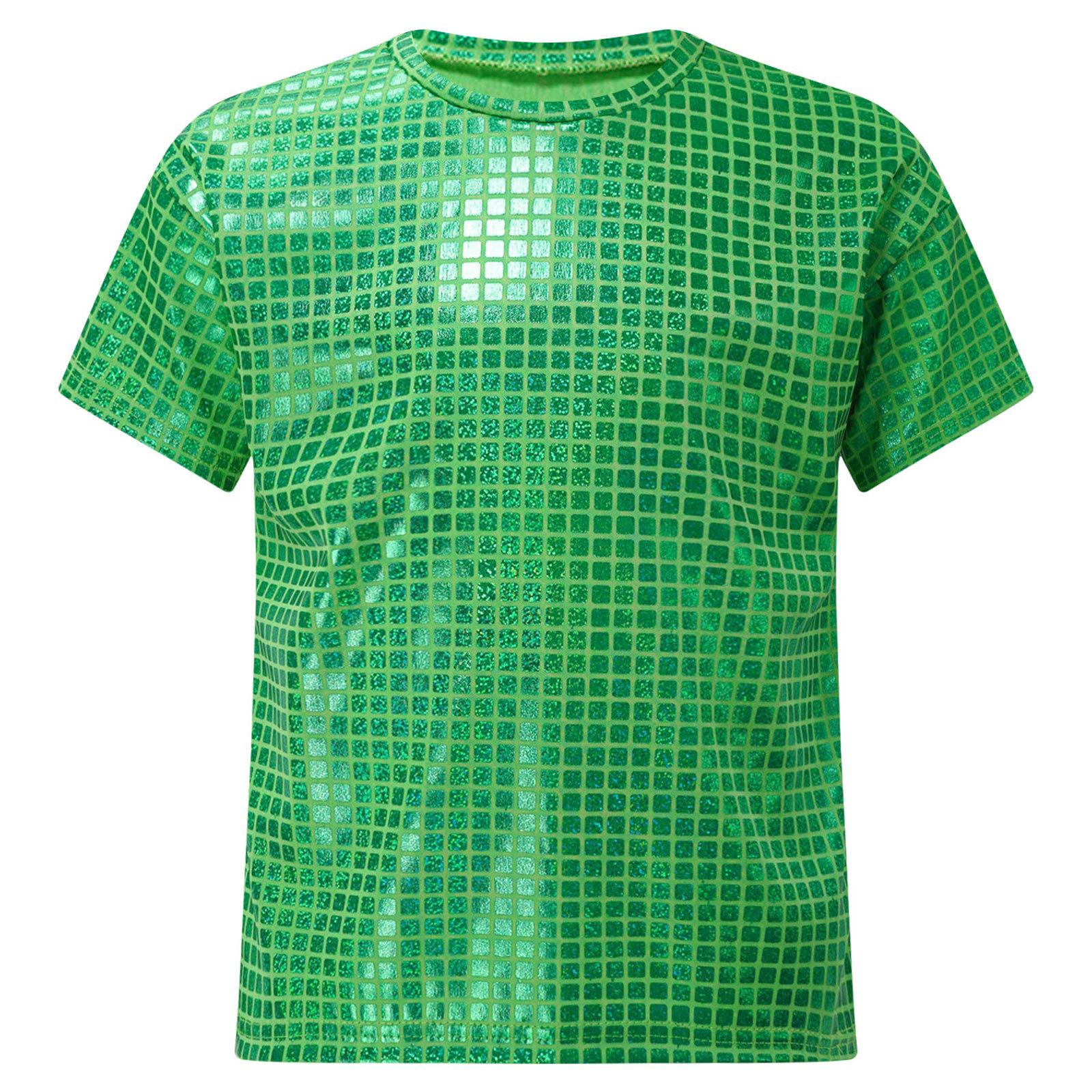 

Unisex Kids Shiny Plaid Sequins T-shirt Round Neck Short Sleeve Cheerleading Dance Top 9-10 Years