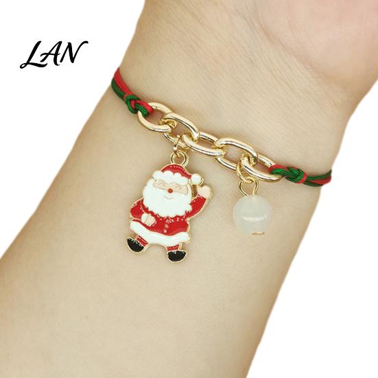 Christmas Party Favors Bracelets, Red Green String Bracelet, Adjustable Charm Bracelet Novelty Decorations with Glow in The Dark Bead for Women Girls