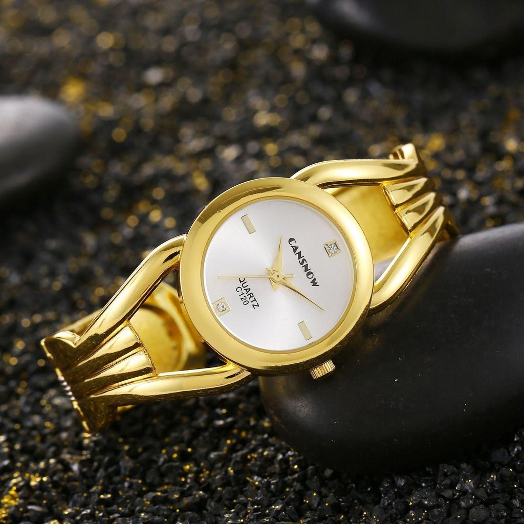 New Luxury Fashion Rhinestone Round Dial Ladies Quartz Bracelet Watch Elegant Female Clock Women's Gold Bangle Wristwatch