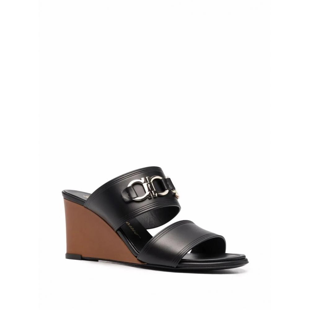 Salvatore Ferragamo Ferragamo Horsebit Detail Open Toe Sandals Black