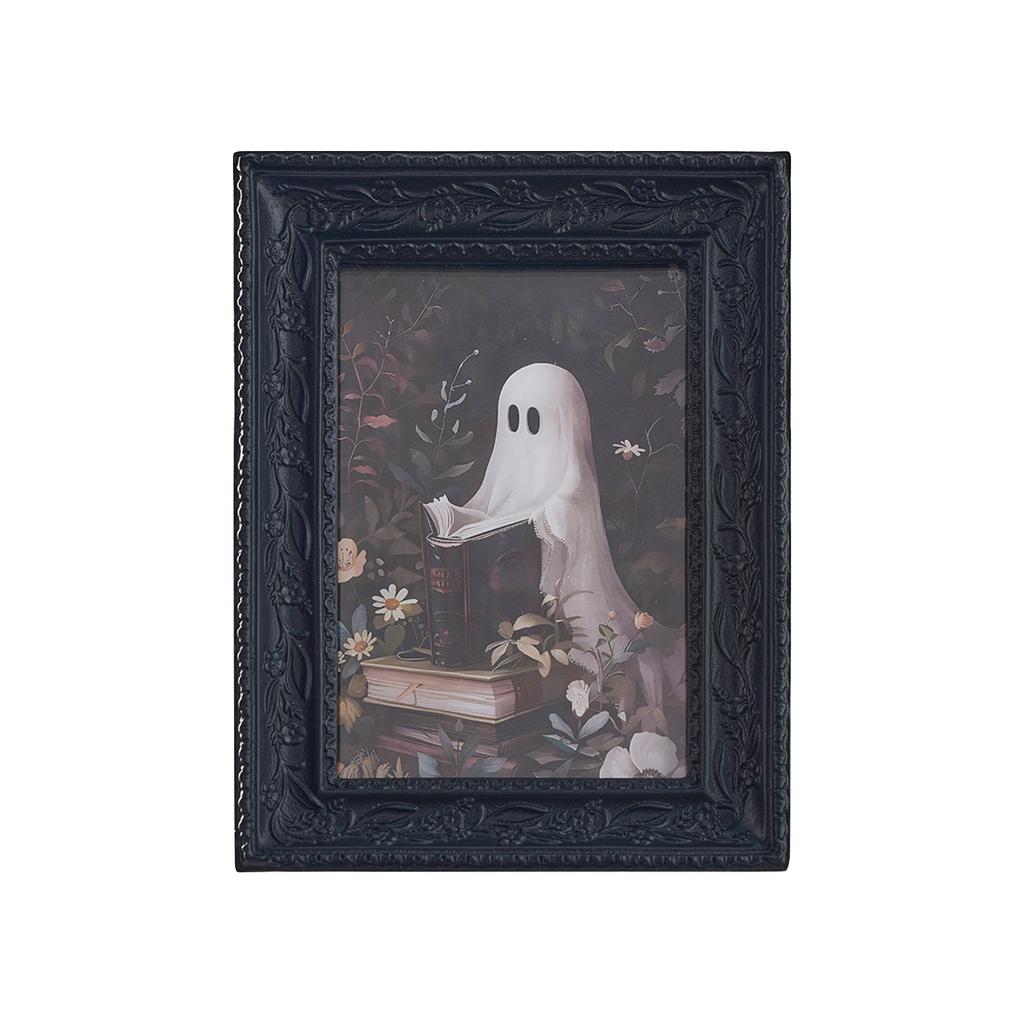 Retro Style Picture Frame Embossed Photo Frame Resin Black Handcrafted Tabletop Display Halloween Decor For Gift Living Room, Round