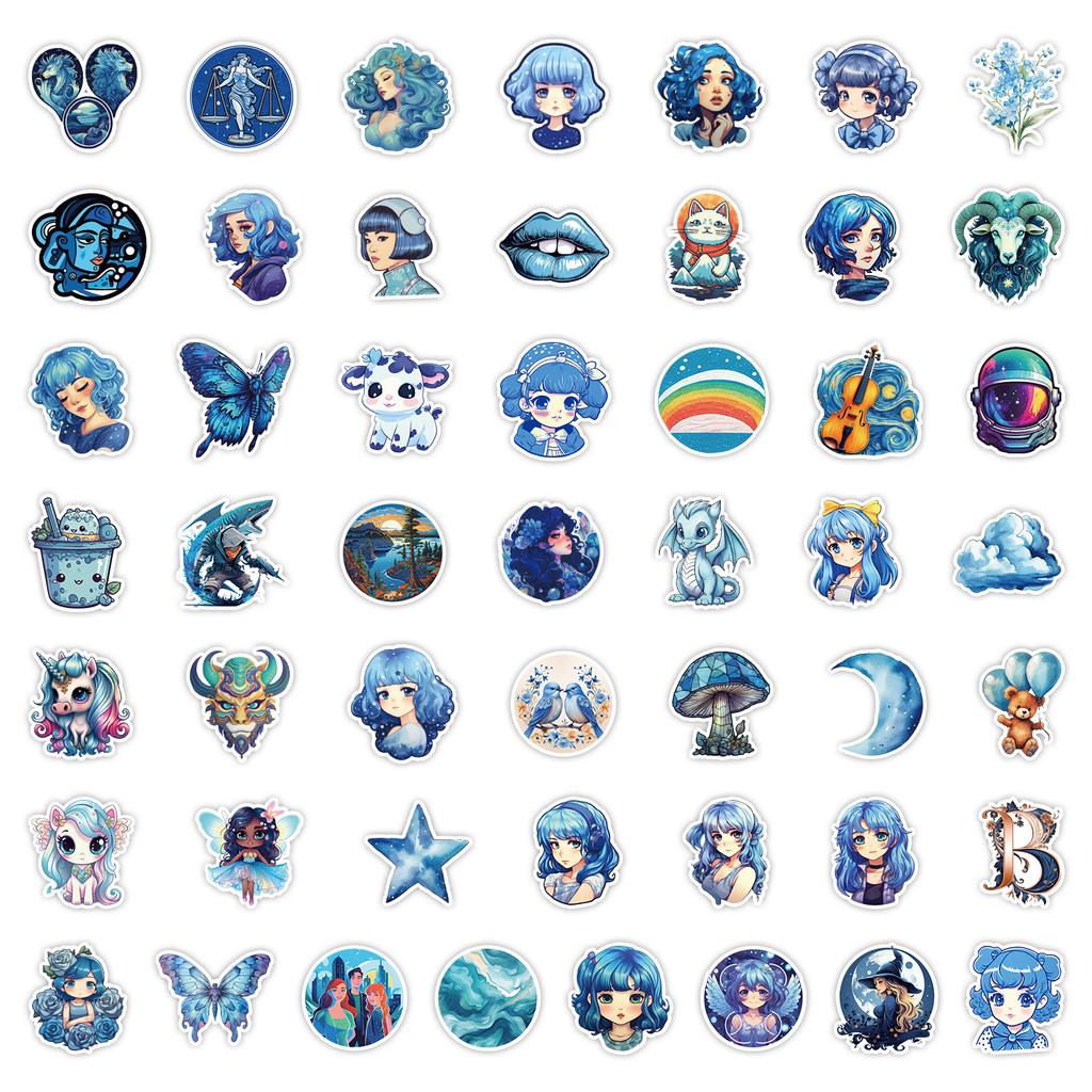 50 Blue Girl Graffiti Stickers Car Mobile Phone Water Cup Decoration Stickers Waterproof Creative Notebook Hand Note Stickers